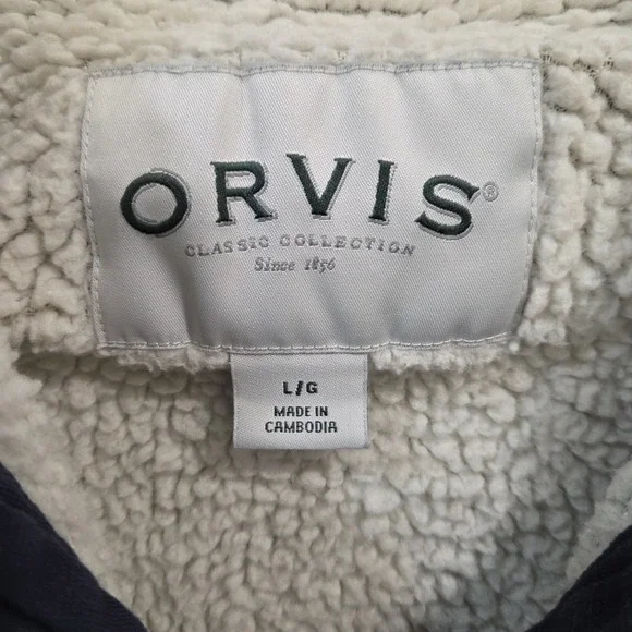 Orvis Classic Collection Sherpa Lined 1/4 Zip Sweater Fleece Mens L Logo Patch - Picture 8 of 15